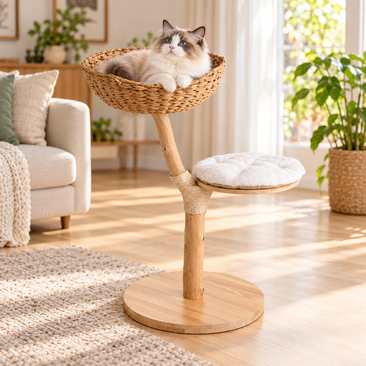 双层藤编猫窝架